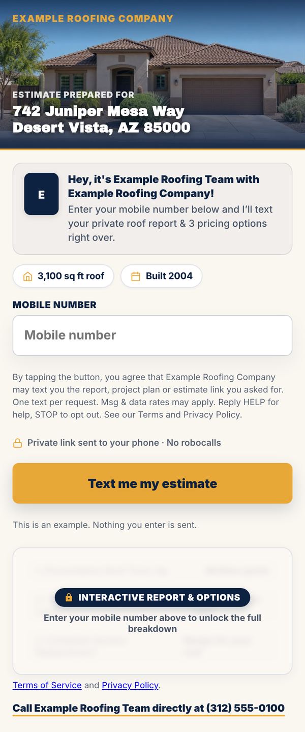 The first screen after a scan: the homeowner's address and a box for their mobile number